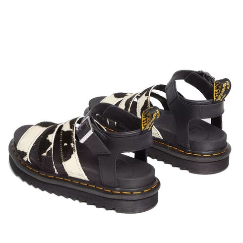 Dr Martens - Blaire 3 Strap Sandal Cow Print Hair - Black White